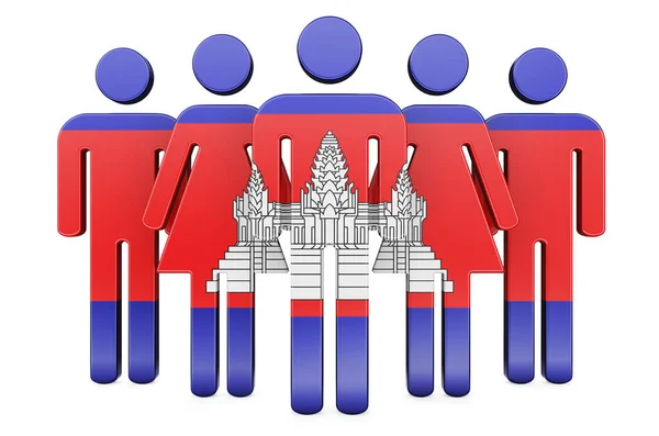 Stick Figures Cambodian Flag Social Community Citizens Cambodia Rendering Isolated — Stock Photo, Image