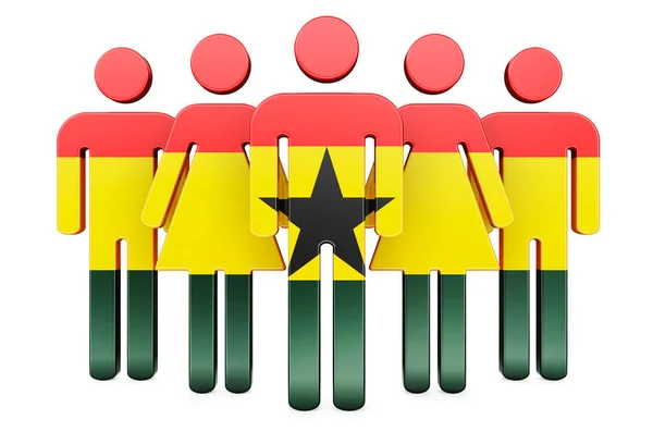 Stick Figures Ghanaian Flag Social Community Citizens Ghana Rendering Isolated — Stock Photo, Image