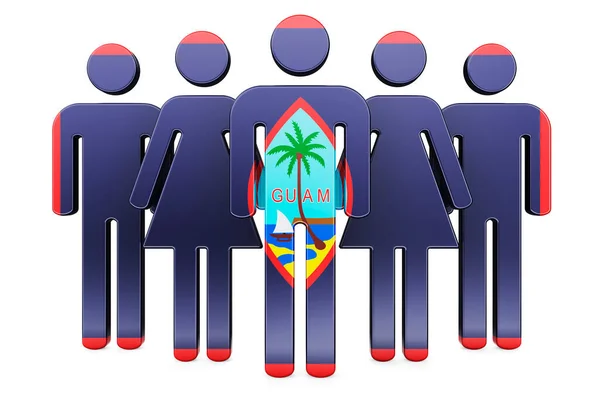 Stick Figures Guamanian Flag Social Community Citizens Guam Rendering Isolated — Stock Photo, Image
