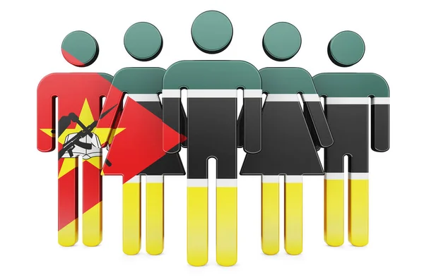 Stick Figures Mozambican Flag Social Community Citizens Mozambique Rendering Isolated — Stock Photo, Image