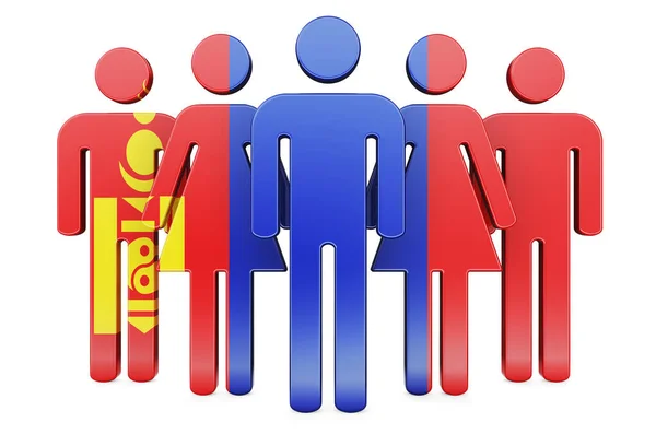 Stick Figures Mongolian Flag Social Community Citizens Mongolia Rendering Isolated — Stock Photo, Image