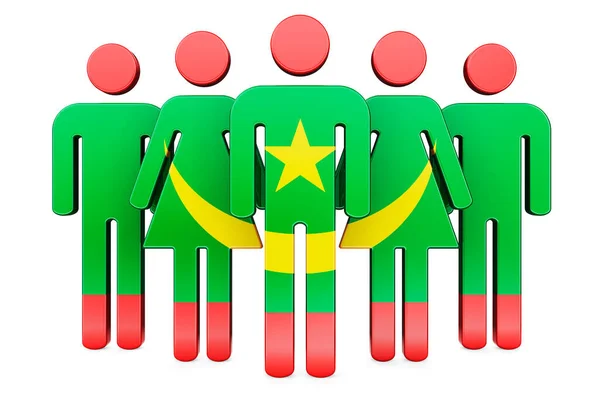 Stick Figures Mauritanian Flag Social Community Citizens Mauritania Rendering Isolated — Stock Photo, Image