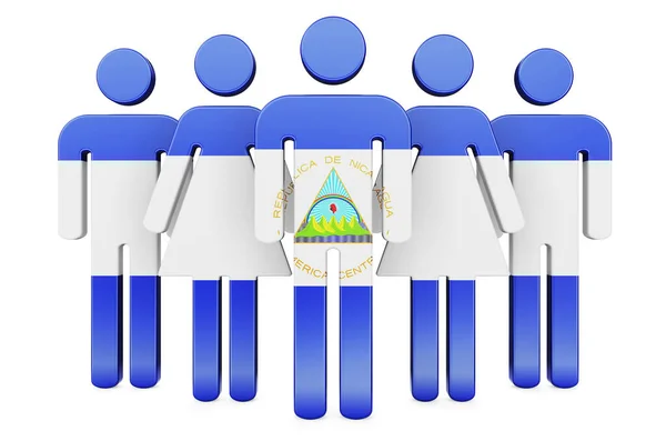 Stick Figures Nicaraguan Flag Social Community Citizens Nicaragua Rendering Isolated — Stock Photo, Image