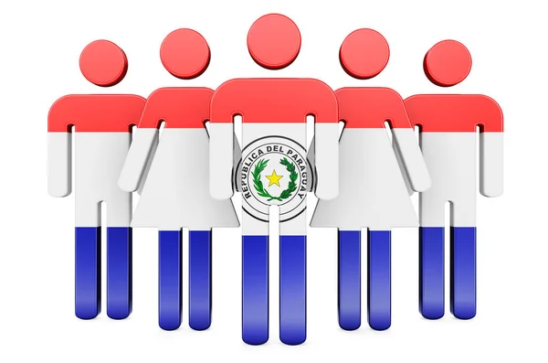 Stick Figures Paraguayan Flag Social Community Citizens Paraguay Rendering — Stock Photo, Image