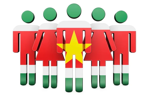 Stick Figures Surinamese Flag Social Community Citizens Suriname Rendering Isolated — Stock Photo, Image