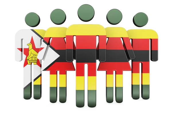 짐바브웨 국기가 짐바브웨의 공동체와 시민들 백인들에게 렌더링 — 스톡 사진