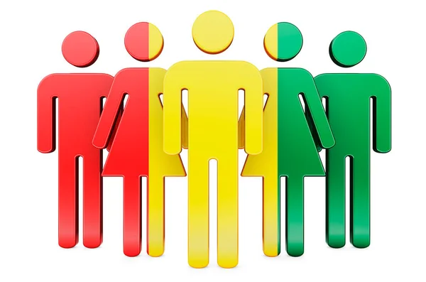 Stick Figures Guinean Flag Social Community Citizens Guinea Rendering Isolated — Stock Photo, Image