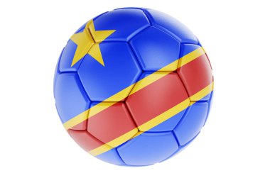 Futbol topu ya da Kongo Demokratik Cumhuriyeti bayrağı taşıyan futbol topu, beyaz arka planda 3 boyutlu izole edilmiş.