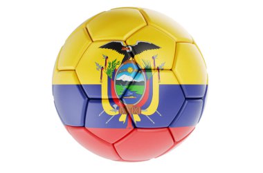 Ekvador bayraklı futbol topu ya da futbol topu, beyaz arkaplanda 3 boyutlu görüntüleme