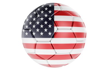 Amerikan bayrağı taşıyan futbol topu ya da futbol topu, beyaz arka planda 3 boyutlu görüntüleme