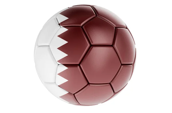 足球或带有卡塔尔国旗的足球 3D渲染在白色背景下隔离 — 图库照片