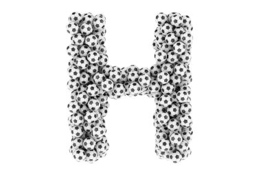 H harfi futbol toplarından ya da futbol toplarından, 3 boyutlu görüntüleme beyaz arka grupta izole edilmiş.