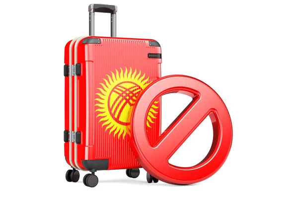 Μπαν Εισόδου Κιργιστάν Βαλίτσα Σημαία Κιργιζίας Και Πινακίδα Απαγόρευσης Απόδοση — Φωτογραφία Αρχείου