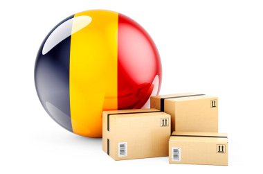 Çad bayraklı paketler. Nakliye ve teslimat Chad 'de, konsept. Beyaz arkaplanda 3B görüntüleme izole edildi