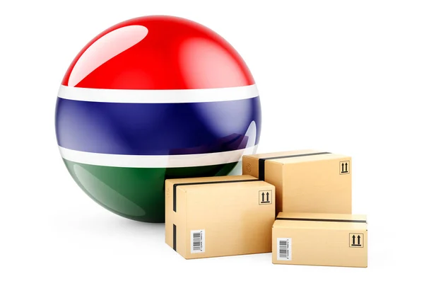Pakete Mit Gambia Flagge Versand Und Lieferung Gambia Konzept Rendering — Stockfoto