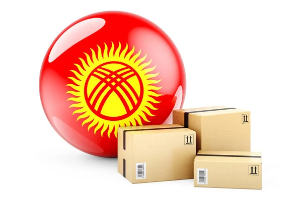 Kırgız Bayraklı Paketler Taşıma Teslimat Kırgızistan Konsept Beyaz Arkaplanda Görüntüleme — Stok fotoğraf