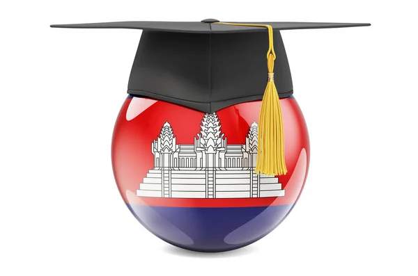 Vzdělání Kambodžské Koncepci Kambodžská Vlajka Odstupňovacím Víčkem Vykreslování Izolované Bílém — Stock fotografie