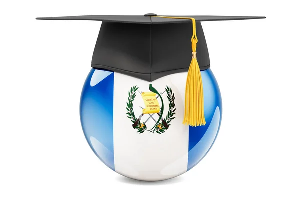 Bildung Guatemala Guatemaltekische Flagge Mit Graduierungskappe Darstellung Isoliert Auf Weißem — Stockfoto