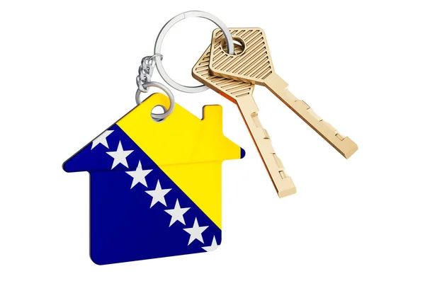 Immobiliare Bosnia Erzegovina Portachiavi Domestico Con Bandiera Bosniaca Proprietà Affitto — Foto Stock