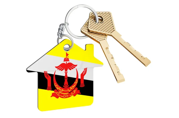 Real Estate Brunei Home Keychain Bruneian Flag Property Rent Mortgage — Stock Photo, Image