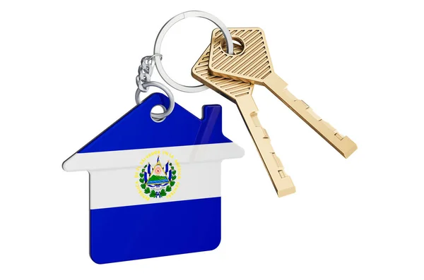 Immobilier Salvador Porte Clés Avec Drapeau Salvadorien Concept Propriété Loyer — Photo