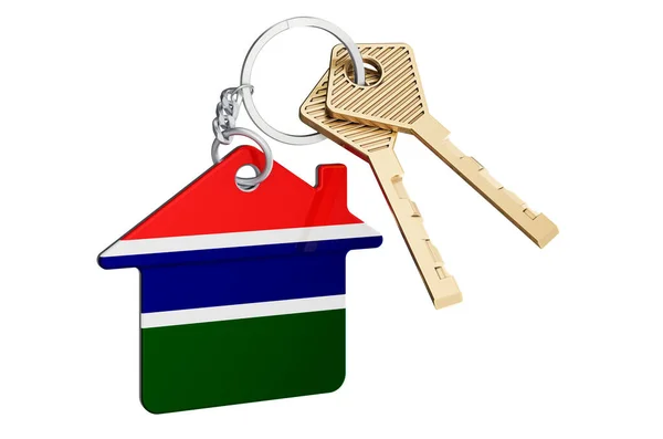 Onroerend Goed Gambia Home Sleutelhanger Met Gambia Vlag Onroerend Goed — Stockfoto