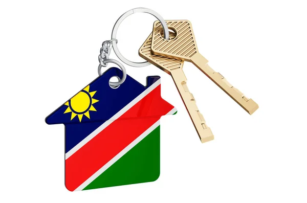 Imobiliário Namíbia Chaveiro Casa Com Bandeira Namibiana Conceito Propriedade Aluguel — Fotografia de Stock