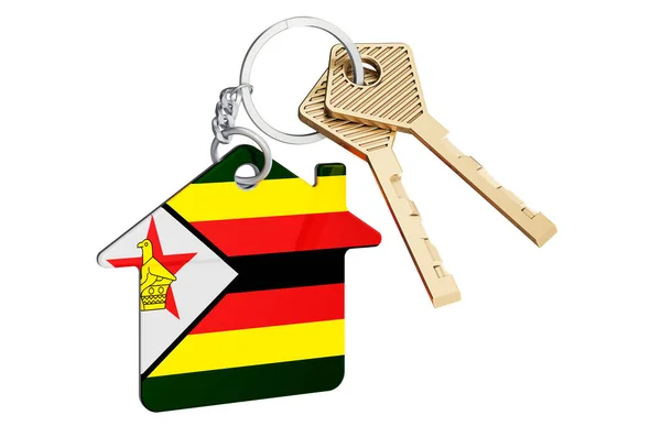 Immobilien Simbabwe Schlüsselanhänger Mit Simbabwischer Flagge Immobilien Miet Oder Hypothekenkonzept — Stockfoto