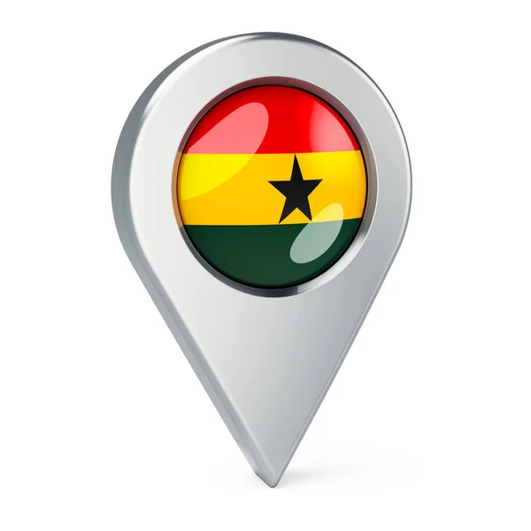 ガーナの国旗と地図ポインタ 白い背景に孤立した3Dレンダリング — ストック写真