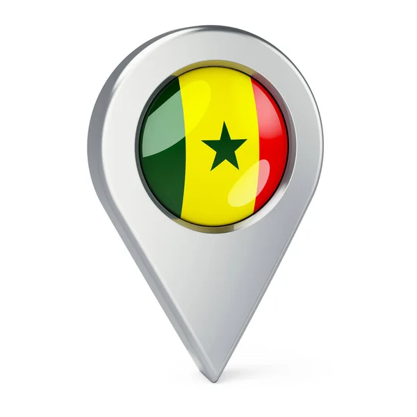 Wskaźnik Mapy Flagą Senegalu Renderowanie Izolowane Białym Tle — Zdjęcie stockowe
