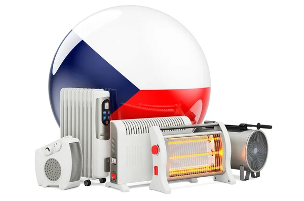 Tjeckisk Flagga Med Uppvärmningsanordningar Tillverkning Handel Och Service Konvektions Fläkt — Stockfoto