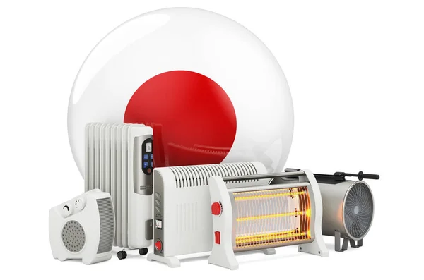 Japonská Vlajka Topnými Zařízeními Výroba Obchodování Servis Konvekce Ventilátory Olejové — Stock fotografie