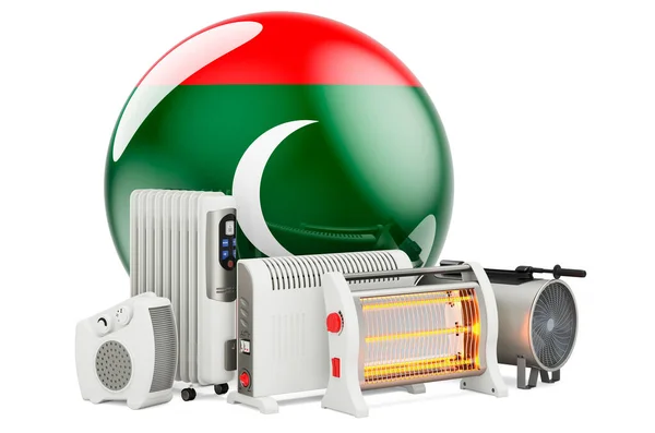 Maldivianská Vlajka Topnými Zařízeními Výroba Konvekce Ventilátorů Olejových Infračervených Ohřívačů — Stock fotografie