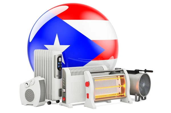 Bandera Puertorriqueña Con Dispositivos Calefacción Fabricación Comercio Servicio Convección Ventiladores —  Fotos de Stock