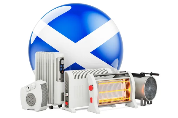 Skotská Vlajka Topnými Zařízeními Výroba Obchodování Servis Konvekce Ventilátory Olejové — Stock fotografie