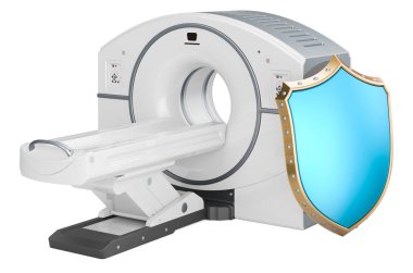 MRI Manyetik Rezonans Görüntüleme Tarayıcısını kalkan ile aç, 3 boyutlu görüntüleme beyaz arkaplanda izole edildi