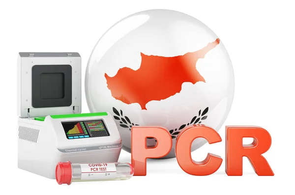 Pcr Test Covid Cyprus Concept 带有塞浦路斯国旗的Pcr热循环器 3D绘制 在白色背景下隔离 — 图库照片