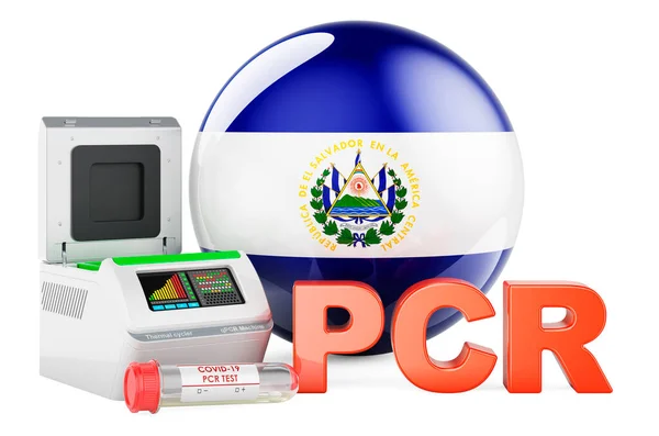 Pcr Test Covid Salvador Concept Pcr Thermal Cycler Salvadoran Flag — Stock Photo, Image