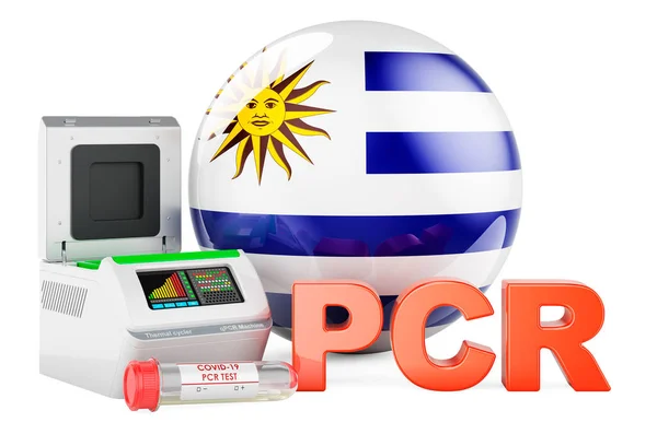 Teste Pcr Para Covid Uruguai Conceito Pcr Termociclador Com Bandeira — Fotografia de Stock