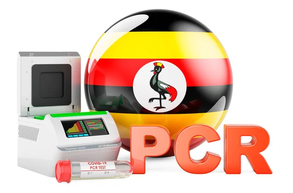 Teste Pcr Para Covid Uganda Conceito Pcr Termociclador Com Bandeira — Fotografia de Stock