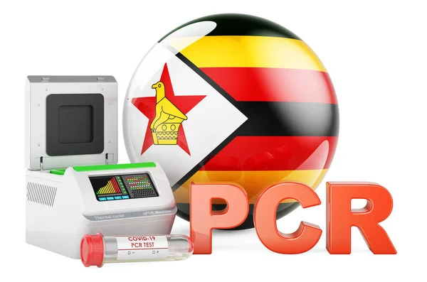 Pcr 테스트는 짐바브웨 Covid 개념이다 짐바브웨 국기가 Pcr 성조기 배경에 — 스톡 사진