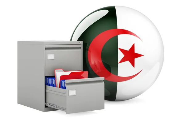 Cezayir Deki Veritabanı Konsept Cezayir Bayrağı Taşıyan Dosya Dolabındaki Dizinler — Stok fotoğraf
