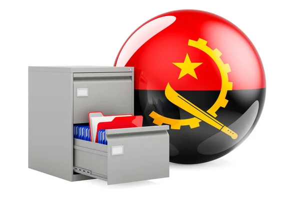 Database Angola Concept Folders Archiefkast Met Angolese Vlag Rendering Geïsoleerd — Stockfoto