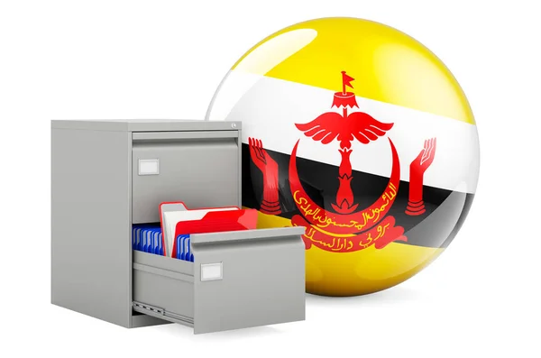 Database Brunei Concept Folders Filing Cabinet Bruneian Flag Rendering Isolated — Stock Photo, Image