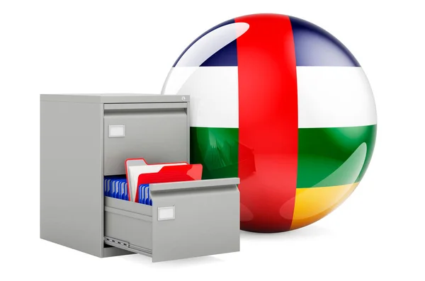 中非共和国数据库 带有中非国旗的文件柜中的文件夹 3D绘制 白色背景隔离 — 图库照片