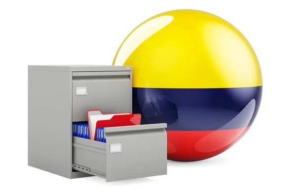 Βάση Δεδομένων Στην Κολομβία Έννοια Φάκελοι Στο Ντουλάπι Αρχειοθέτησης Σημαία — Φωτογραφία Αρχείου