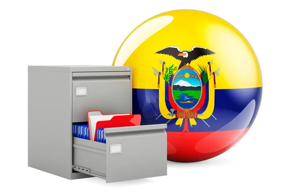 База Данных Эквадоре Папки Шкафу Флагом Эквадора Рендеринг Изолирован Белом — стоковое фото