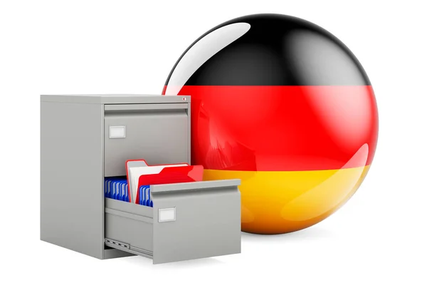 독일의 데이터베이스 국기로 캐비닛을 정리하는 사람들 배경에 렌더링 — 스톡 사진