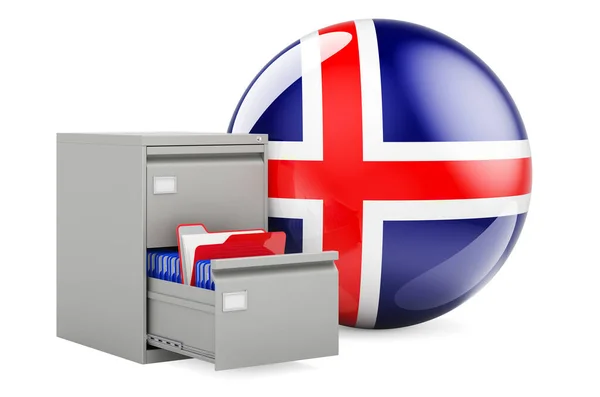 アイスランドのデータベース コンセプト アイスランドの旗でキャビネットを提出中のフォルダ 白い背景に隔離された3Dレンダリング — ストック写真