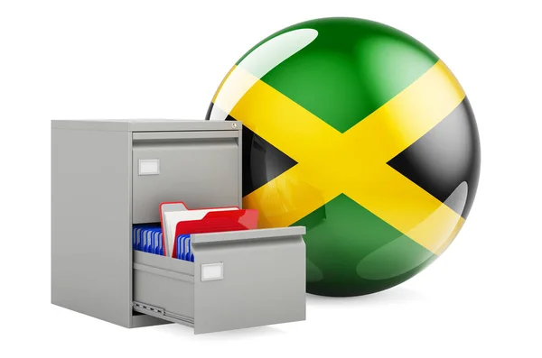 Adatbázis Jamaicában Koncepció Mappák Iktatási Szekrény Jamaikai Zászló Renderelés Elszigetelt — Stock Fotó